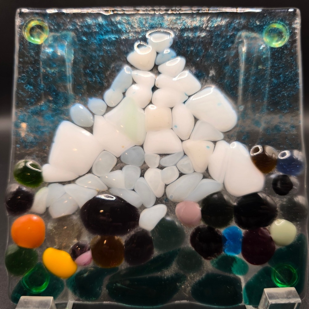 Handmade Fused Glass Mountain Art Tile Coaster Textured Multi Color 5 inch